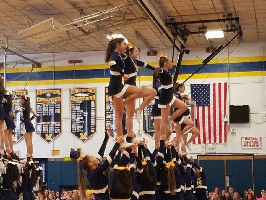 The varsity cheerleading team performed excellently at this years pep rally.