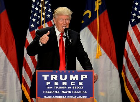 Republican presidential candidate Donald Trump addresses supporters during a campaign rally at the Charlotte Convention Center in Charlotte, N.C., on Thursday, Aug. 18, 2016. (Jeff Siner/Charlotte Observer/TNS via Getty Images)